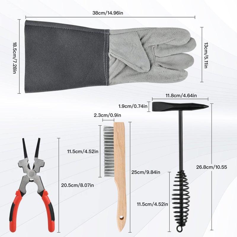 Worldity 4-Piece Welding Slag Removal Tool Set - 10 Inch Chipping Hammer with Coil Spring Handle, Multi-Functional Pliers, Wire Brush, Welding Gloves - Image 2