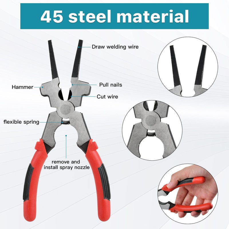 Worldity 4-Piece Welding Slag Removal Tool Set - 10 Inch Chipping Hammer with Coil Spring Handle, Multi-Functional Pliers, Wire Brush, Welding Gloves - Image 3
