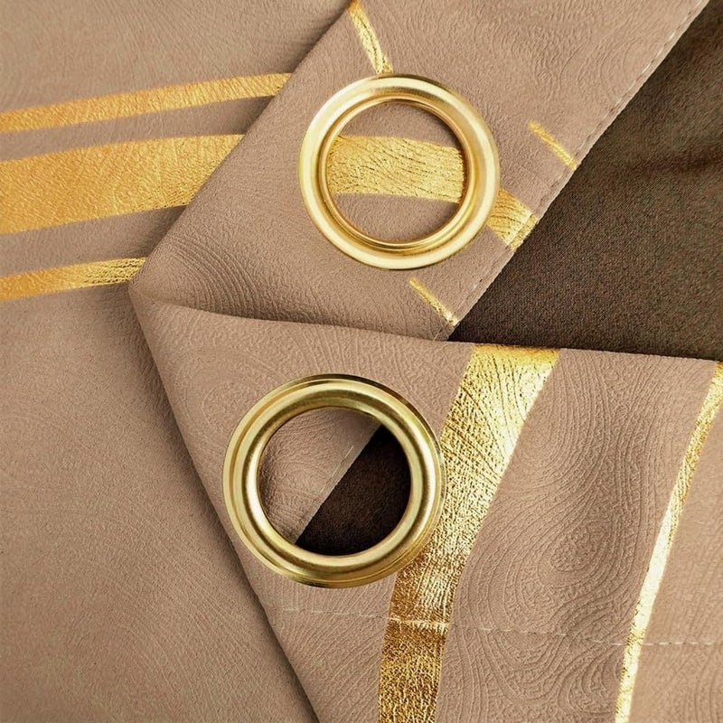 MYRU 1 Pair Brown Blackout Curtains for Bedroom, Luxury Striped Curtains for Living Room(Light Brown and Gold, 2 Panels 54 x 84 Inch) - Image 5