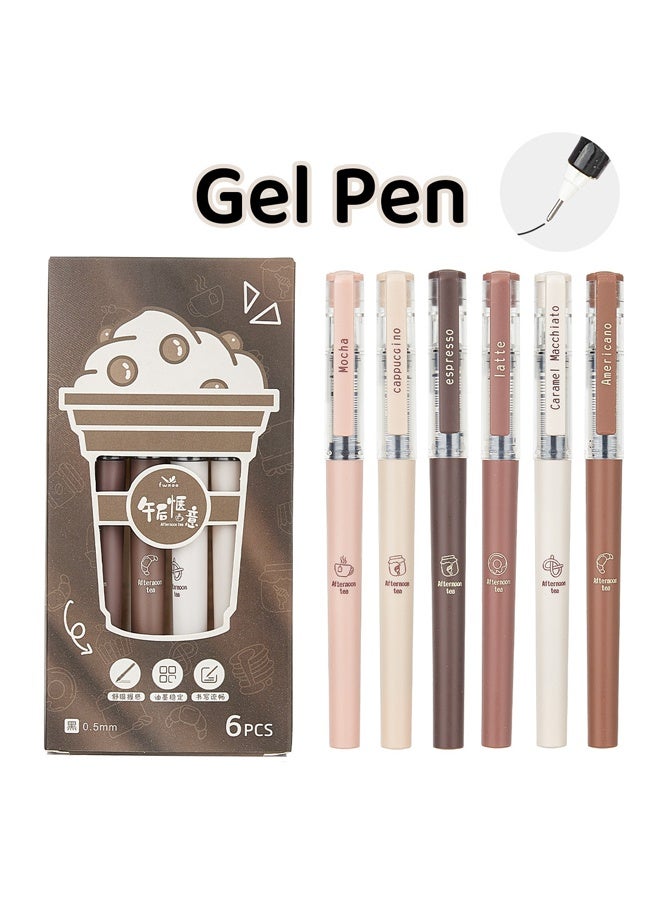 SHANDS [6pcs Coffee Gel Pens] 6pcs Quick-Drying Ink Gel Pens | Coffee Theme, Soft Touch, No Smear, for Note taking, Drawing, School & Office Supplies - Image 1