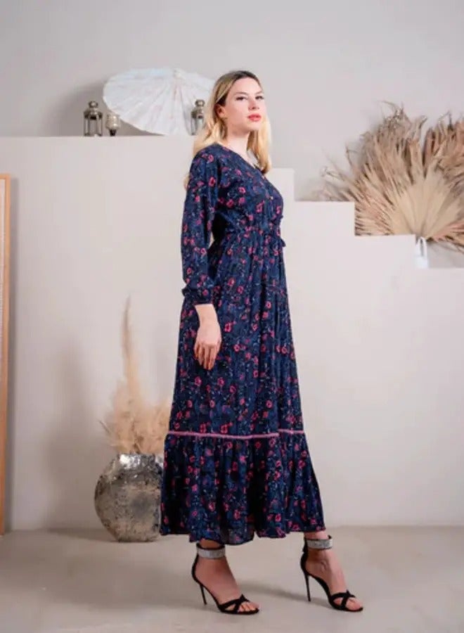 Ideal Dark Blue Maxi: Floral Splendor - Image 1