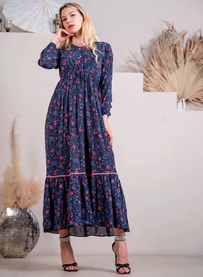 Ideal Dark Blue Maxi: Floral Splendor - Image 2