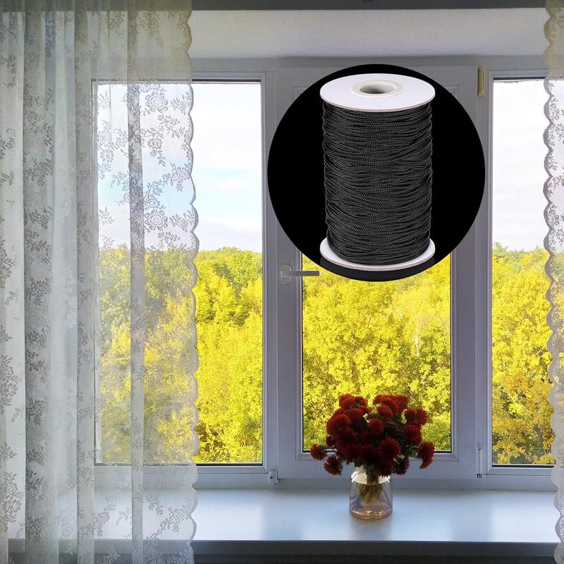 Shappy 100 Pieces Clear Roman Curtain Rings 55 Yards Roman Blind Cord 8 to 13 mm Transparent Plastic Rings 1.8 mm White Braided Lift Shade Cord for DIY Blind Curtains (Black) - Image 5