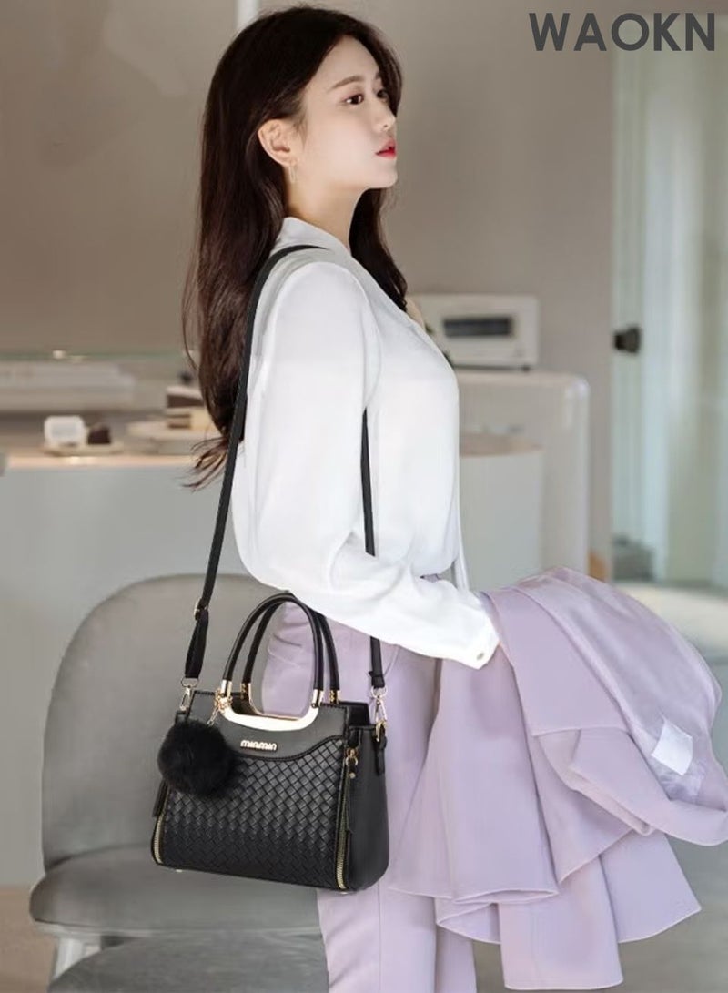 WAOKN Women's fashionable handbag, leather fabric crossbody bag, women's large capacity handbag, designed in a fashionable, simple and atmospheric way, versatile for commuting, with a top handle on the back pocket, women's fashionable travel shoulder bag. - Image 3