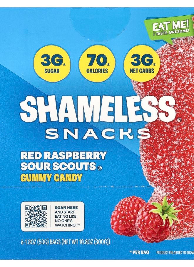 Shameless - Gummy Candy Red Raspberry Sour Scouts® 6 Bags 1.8 oz (50 g) Each - Image 1