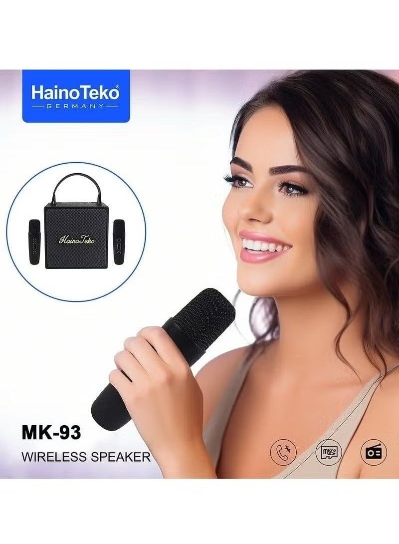 Haino Teko MK93 Splash-Proof Portable Bluetooth Wireless Speaker with 2 Wireless Microphones – High-Quality Sound, Waterproof Design, Karaoke Function, Perfect for Outdoor & Indoor Use - Image 3