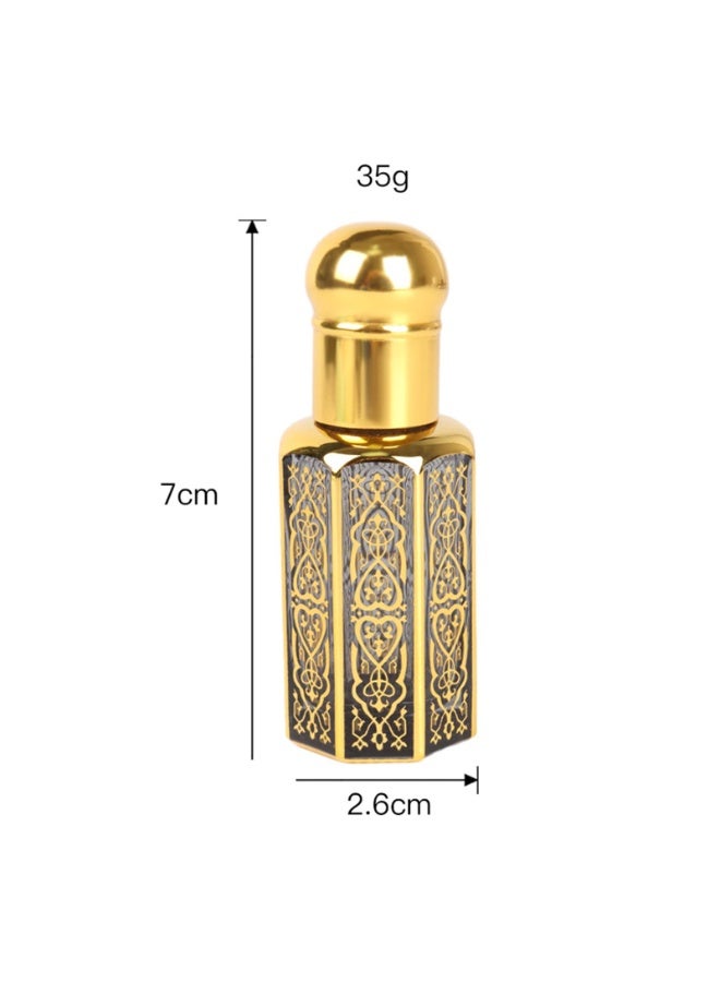 Vintage Arabic 12ml Hexagonal Glass Essential Oil Roller Bottles Set with Gold Embossed Pattern, 5-Pack - Image 3