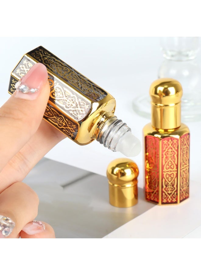 Vintage Arabic 12ml Hexagonal Glass Essential Oil Roller Bottles Set with Gold Embossed Pattern, 5-Pack - Image 4