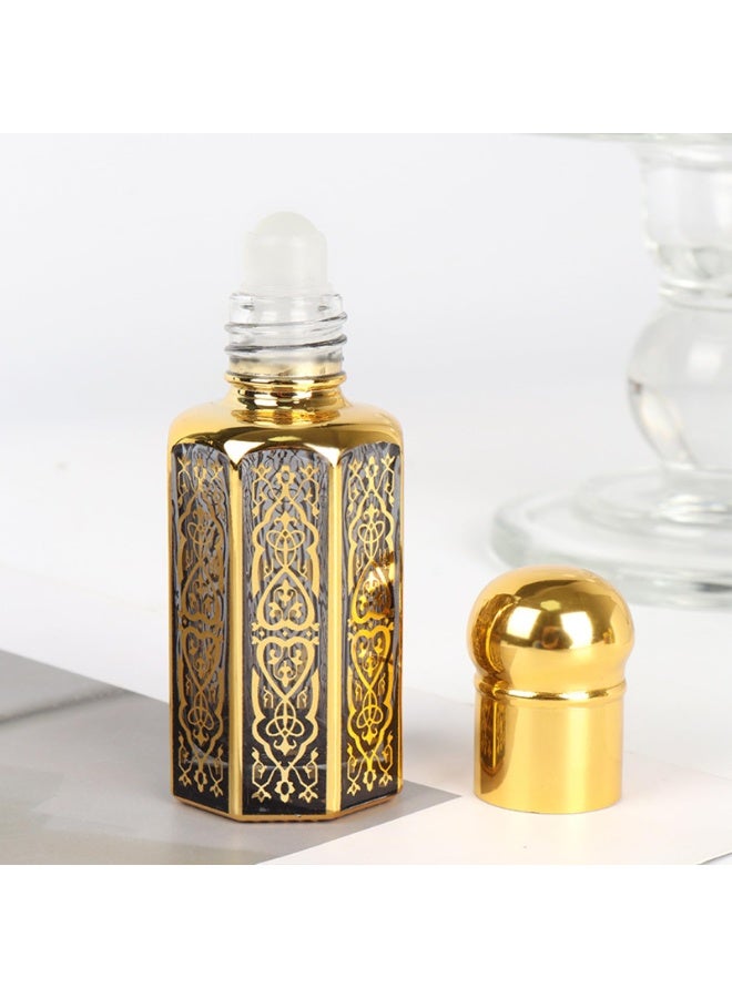 Vintage Arabic 12ml Hexagonal Glass Essential Oil Roller Bottles Set with Gold Embossed Pattern, 5-Pack - Image 2