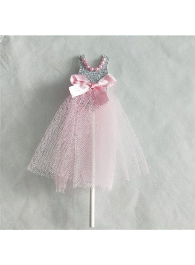 Cake Decoration Card-inserting Pearl Princess Yarn Dress Baby Pink Dress Wedding Birthday Party Baking Plug-in 1 Pack-Specifications:Pearl Silver Gauze Skirt ] - Image 1