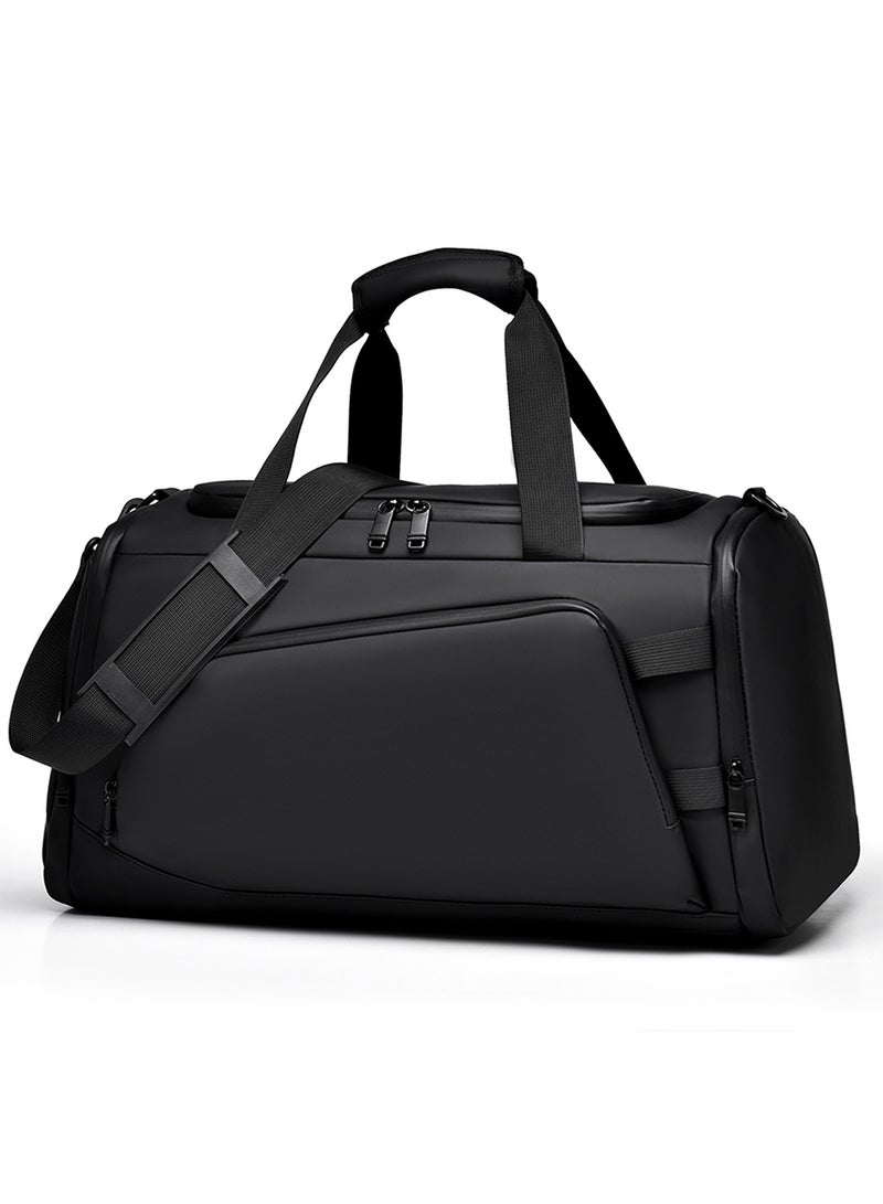 TokFaa Sports Gym Bag for Men Women Travel Duffel Bag with Shoes Compartment and Wet Pocket Carry on Bag 48L Waterproof Shoulder Weekender Overnight Luggage Bag Swimming Yoga Tote Bags(Black) - Image 1
