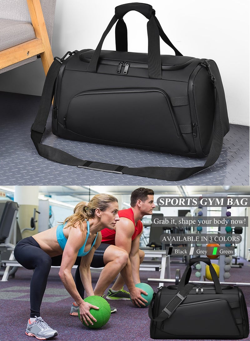 TokFaa Sports Gym Bag for Men Women Travel Duffel Bag with Shoes Compartment and Wet Pocket Carry on Bag 48L Waterproof Shoulder Weekender Overnight Luggage Bag Swimming Yoga Tote Bags(Black) - Image 3