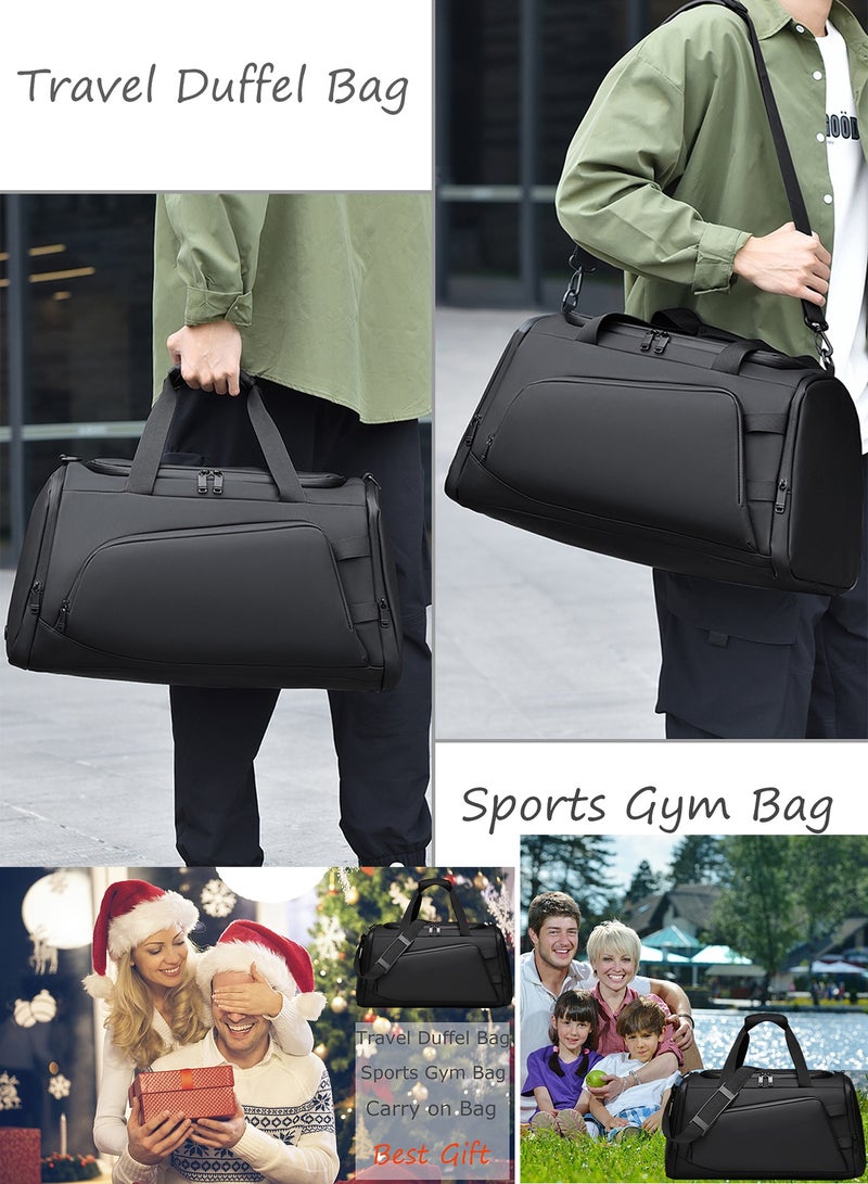 TokFaa Sports Gym Bag for Men Women Travel Duffel Bag with Shoes Compartment and Wet Pocket Carry on Bag 48L Waterproof Shoulder Weekender Overnight Luggage Bag Swimming Yoga Tote Bags(Black) - Image 4