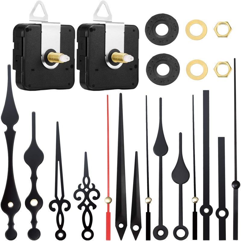 Mudder 2 Pieces High Torque Long Shaft Clock Movement Mechanism with 5 Different Pairs of Hands Clock Repair Parts Replacement 