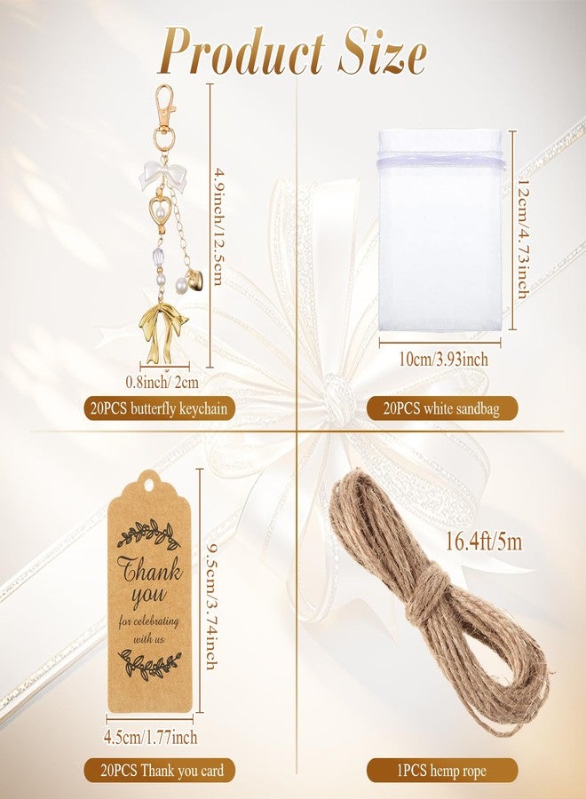 Ecation 20 Set Bow Keychain Party Favor Set Bow Keyring Pearl Bag Charm Aesthetic Accessories Purse Charm Souvenir Present with Kraft Tag Organza Bag for Guest Baptism Baby Shower Wedding(Gold Bow) - Image 3