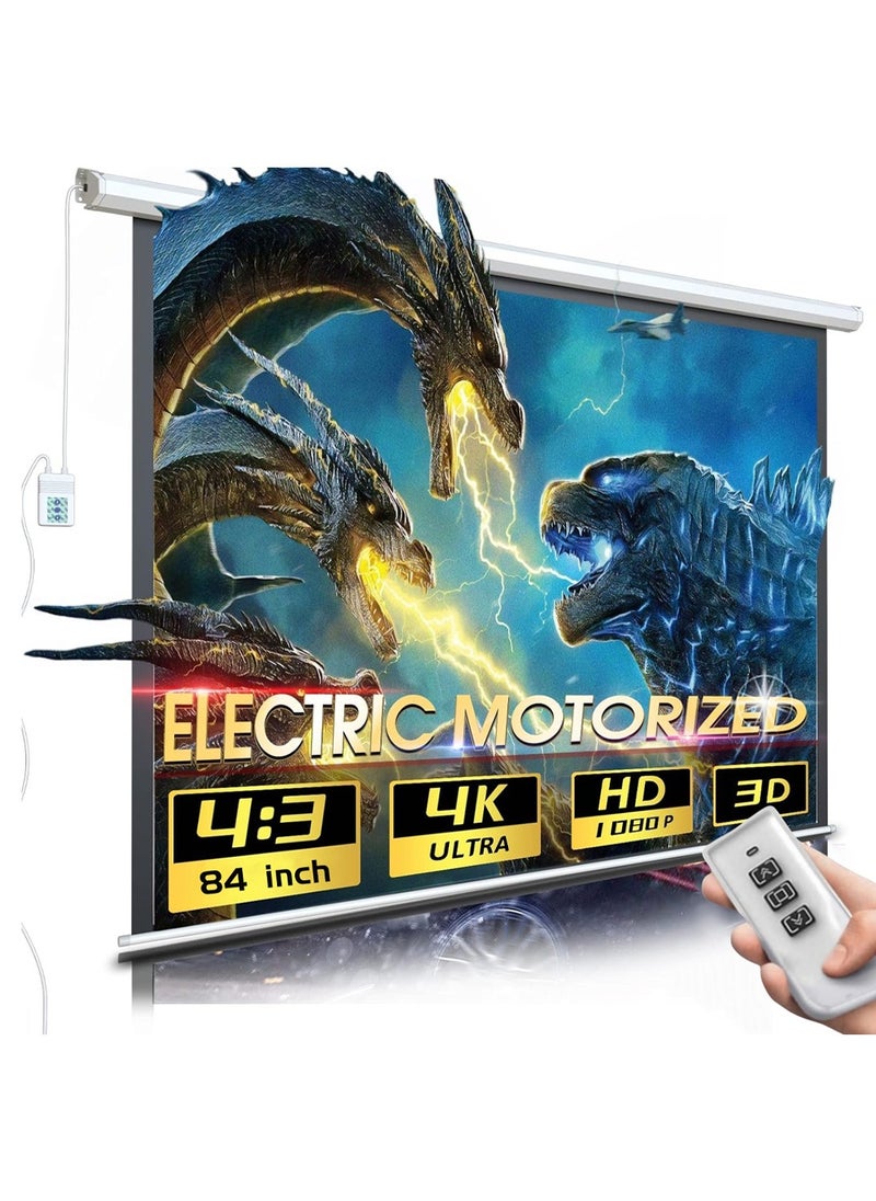 Flash Hawk 84-100-120 Inch 4:3 Wall Mount Electric Projector Screen Motorized Projection Curtain with Remote Control For Business/School/Office/Meeting  - Image 1