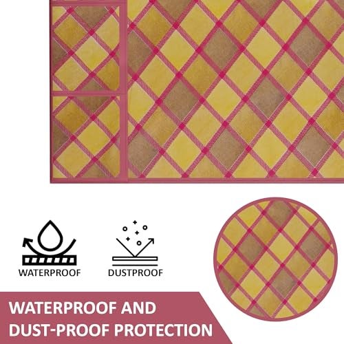 Kuber Industries XL Size Wipeable & Dustproof Fridge Cover Top With 6 Storage Pockets | Easy To Clean Refrigerator Cover Ideal for Home, Canteen & Office | Gold Check- Maroon - Image 5