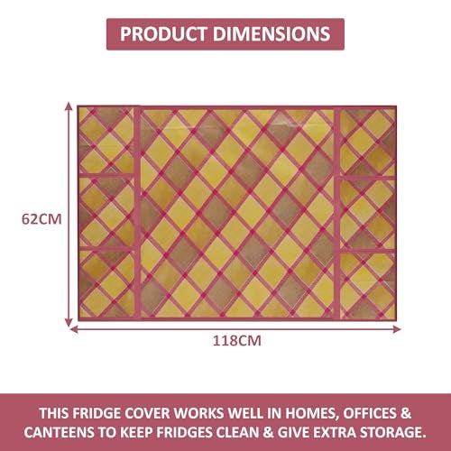 Kuber Industries XL Size Wipeable & Dustproof Fridge Cover Top With 6 Storage Pockets | Easy To Clean Refrigerator Cover Ideal for Home, Canteen & Office | Gold Check- Maroon - Image 3