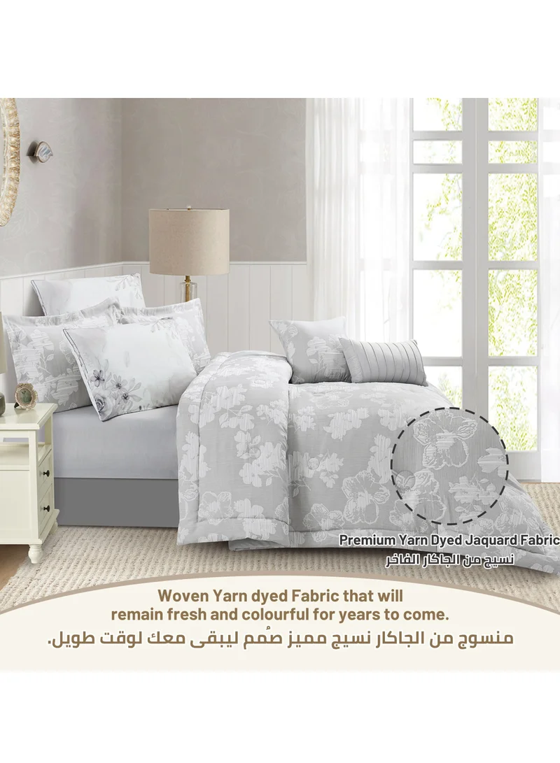 Donetella Bedding Comforter Set 8-Pcs King Size Solid Yarn Dyed Bed Set Fits (200 x 200 Cm) All Season 350GSM Feather Silk Fill, Cool Grey