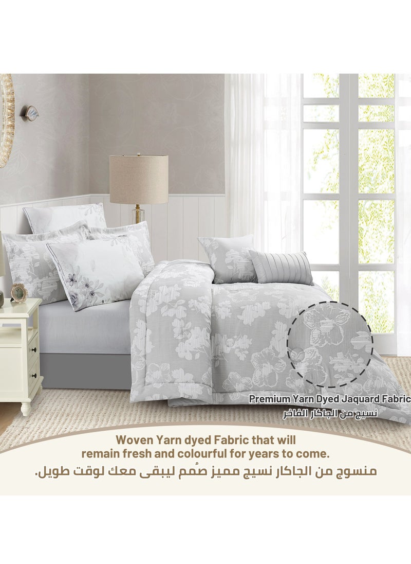 Donetella Bedding Comforter Set 8-Pcs King Size Solid Yarn Dyed Bed Set Fits (200 x 200 Cm) All Season 350GSM Feather Silk Fill, Cool Grey  - Image 2