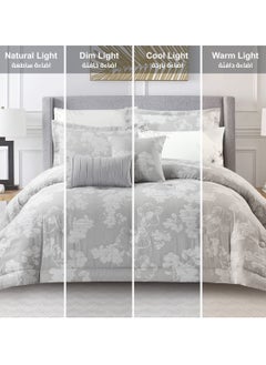 Donetella Bedding Comforter Set 8-Pcs King Size Solid Yarn Dyed Bed Set Fits (200 x 200 Cm) All Season 350GSM Feather Silk Fill, Cool Grey  - Image 4