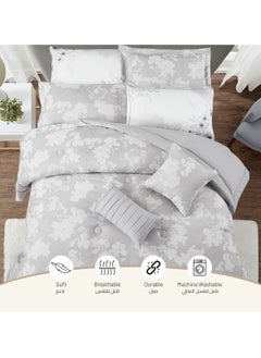 Donetella Bedding Comforter Set 8-Pcs King Size Solid Yarn Dyed Bed Set Fits (200 x 200 Cm) All Season 350GSM Feather Silk Fill, Cool Grey  - Image 3