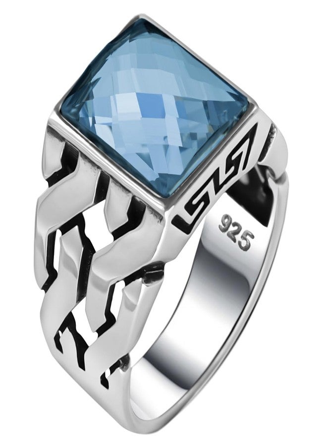 Babylon Silver Genuine Solid 925 Sterling Silver, Cuban Link Braided Men's Ring, 9, Sterling Silver, simulated aquamarine - Image 1