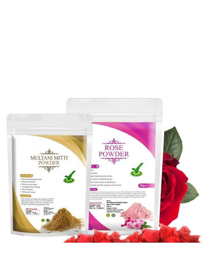 100% Herbal Rose Petals Powder and Multani Mitti Powder - Combo Pack(50 g EACH) - Image 1