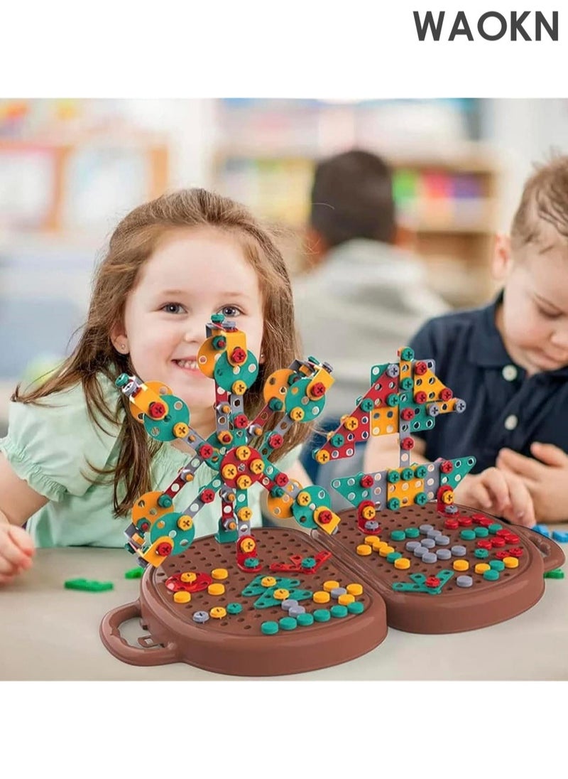 WAOKN 205 PCS Creative Electric Mosaic Drill Puzzle Toys Set with Electric Toy Drill Screw Tool Box Set, Creative Toolbox with Toys Electric Drill Screwdriver Tool Set Creative Mosaic Puzzle Toy - Electric Drill Toy & Rainbow Fasteners, Premium STEM Building Set for Kids 3+ Years Old  - Image 2