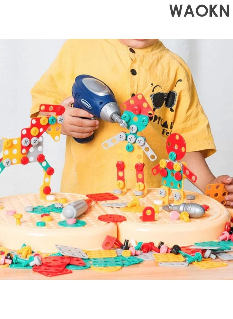 WAOKN 205 PCS Creative Electric Mosaic Drill Puzzle Toys Set with Electric Toy Drill Screw Tool Box Set, Creative Toolbox with Toys Electric Drill Screwdriver Tool Set Creative Mosaic Puzzle Toy - Electric Drill Toy & Rainbow Fasteners, Premium STEM Building Set for Kids 3+ Years Old  - Image 5