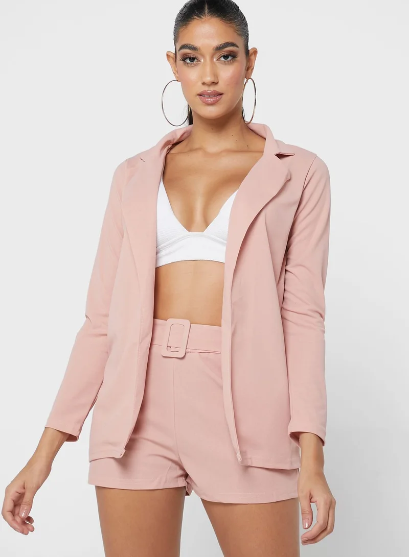 boohoo Tailored Blazer & Belt Detail Shorts Set