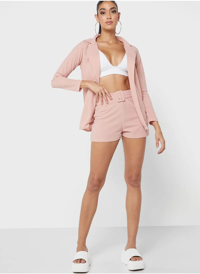 boohoo Tailored Blazer & Belt Detail Shorts Set