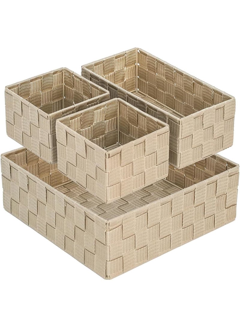 SYOSI سلال تخزين، مجموعة من 4 منظمين مكعبات صغيرة منسوجة مع فاصل لرف الخزانة أو درج التسريحة، صناديق تخزين متينة ومتعددة الاستخدامات لغرفة النوم والمطبخ والمخزن - Image 1