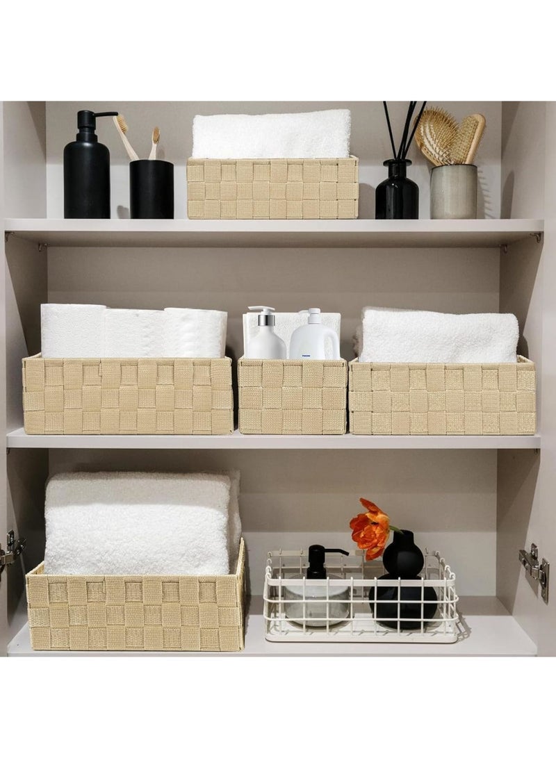 SYOSI سلال تخزين، مجموعة من 4 منظمين مكعبات صغيرة منسوجة مع فاصل لرف الخزانة أو درج التسريحة، صناديق تخزين متينة ومتعددة الاستخدامات لغرفة النوم والمطبخ والمخزن - Image 4