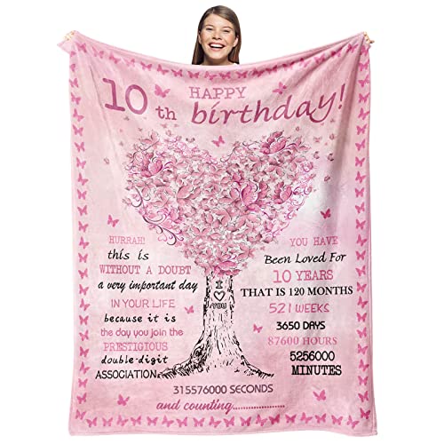 Gevuto 10 Year Old Girl Birthday Gifts, 10th Birthday Decorations for Girl, Best Double Digits Birthday Gifts for 10 Year Old Girls, Teen Girl Gifts Throw Blankets 50"X60" - Image 1