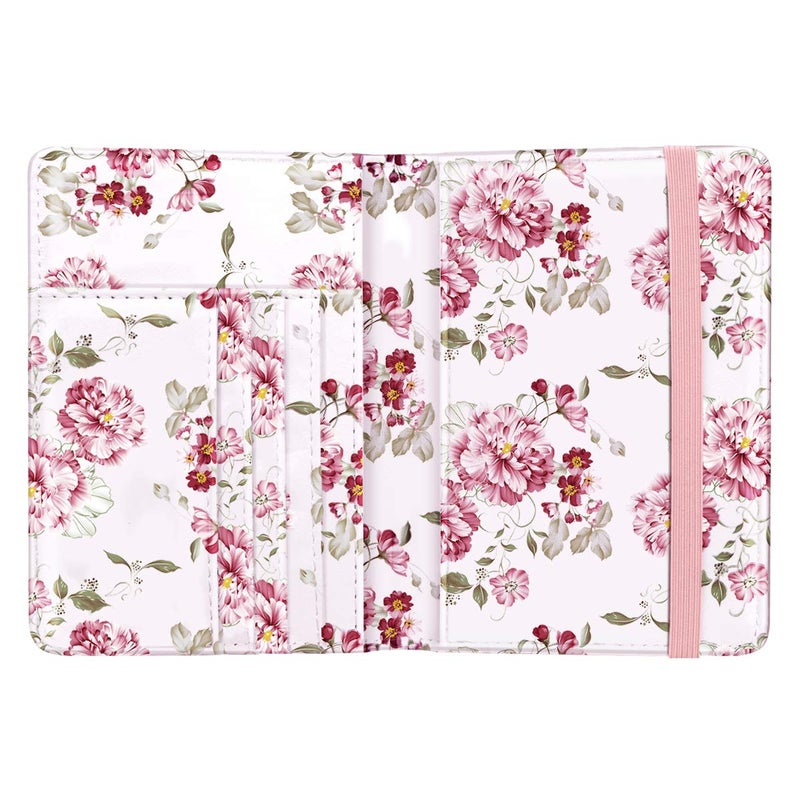 Coco Rossi Passport Holder Cover Travel Wallet RFID Blocking Cute Flowers Passport Wallet with Elastic Band for Women,Red - Image 4