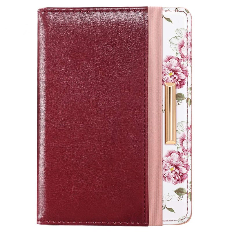 Coco Rossi Passport Holder Cover Travel Wallet RFID Blocking Cute Flowers Passport Wallet with Elastic Band for Women,Red - Image 1