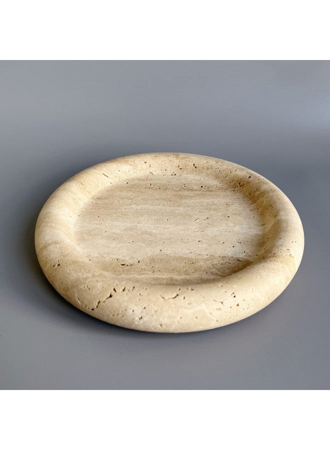 SAIDKOCC Natural Marble Round Vanity Tray Jewelry Makeup Dish Decorative Tray for Coffee Table,Bathroom,Bedroom (Beige Travertine) - Image 1