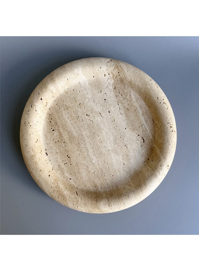 SAIDKOCC Natural Marble Round Vanity Tray Jewelry Makeup Dish Decorative Tray for Coffee Table,Bathroom,Bedroom (Beige Travertine) - Image 2