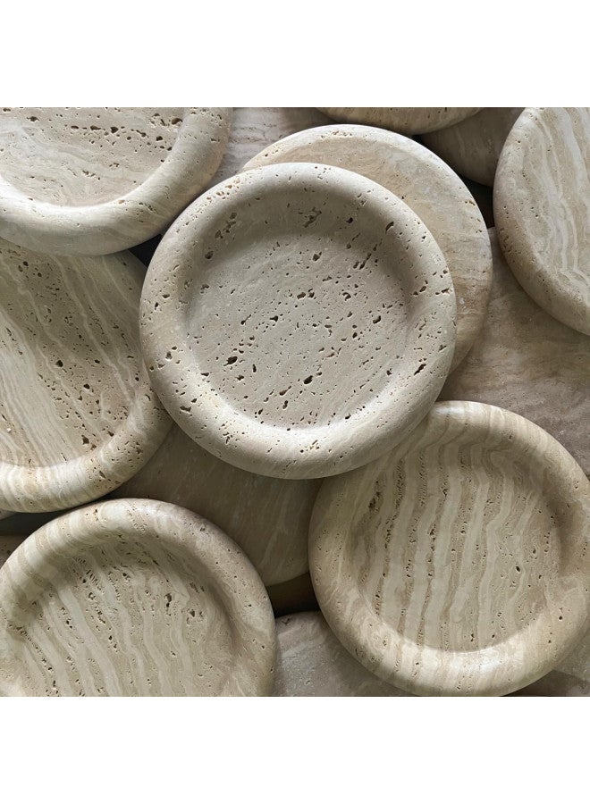 SAIDKOCC Natural Marble Round Vanity Tray Jewelry Makeup Dish Decorative Tray for Coffee Table,Bathroom,Bedroom (Beige Travertine) - Image 4