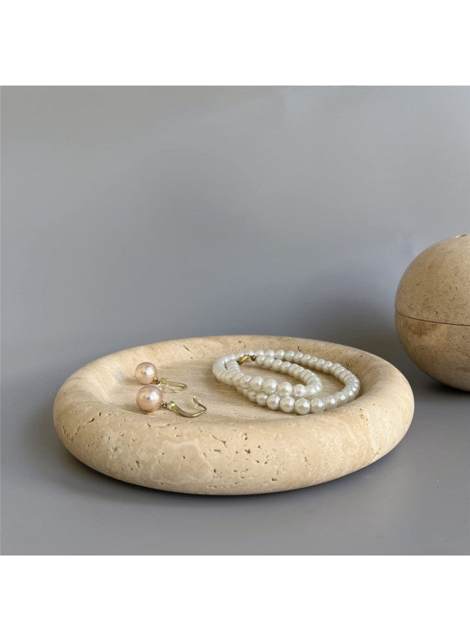 SAIDKOCC Natural Marble Round Vanity Tray Jewelry Makeup Dish Decorative Tray for Coffee Table,Bathroom,Bedroom (Beige Travertine) - Image 3