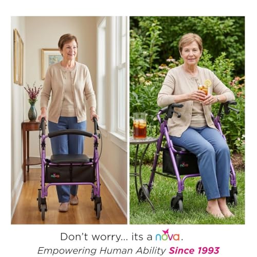 NOVA GetGo Petite Rollator Walker Petite Narrow Size Rolling Walker for Height 410 54 Seat Height is 185 Inch Ultra Lightweight Only 13 lbs with More Narrow Frame Color Purple - Image 5
