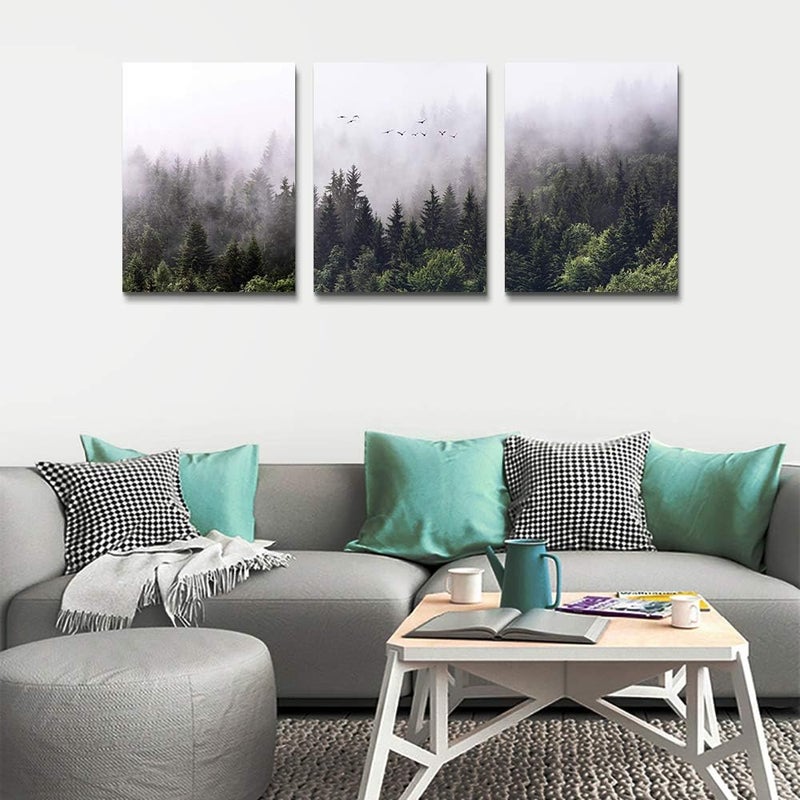 ARS Graphics ARS® Canvas Wall Art - Forest Landscape Painting - 3 Piece Set - 16" x 24" - Modern Framed Decor - Image 3