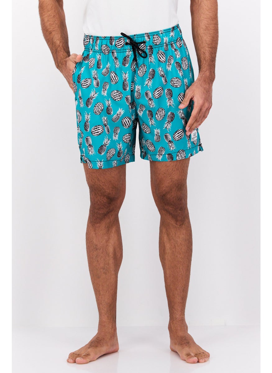 Beach Bros - Men Allover Printed 6,5 Inseam Board Shorts, Green - Image 1