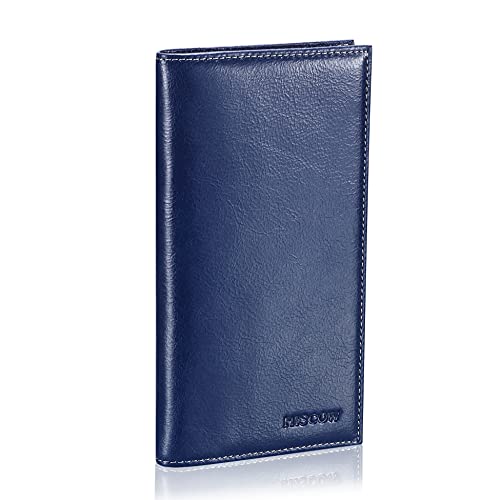 HISCOW Minimalist Checkbook Cover - Italian Leather (Antiqued Blue) - Image 1