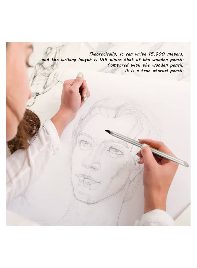 طقم قلم معدني خالي من الحبر 2 قطعة - قلم لا نهائي قابل لإعادة الاستخدام مع 2 رأس قابل للتبديل للكتابة والرسم، مثالي للطلاب والفنانين - Image 3