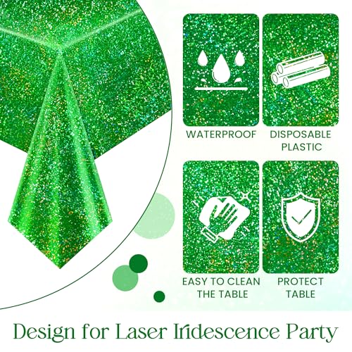 Just Shimmer 2 pcs Green Holographic Tablecloth 40" x 108" Christmas Table Cloth Shimmer Shining Plastic Metallic Table Cover for Jungle Safari St. Patrick's Day Baby Shower Birthday Party Decoration Supplies - Image 5