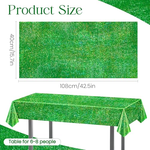 Just Shimmer 2 pcs Green Holographic Tablecloth 40" x 108" Christmas Table Cloth Shimmer Shining Plastic Metallic Table Cover for Jungle Safari St. Patrick's Day Baby Shower Birthday Party Decoration Supplies - Image 2
