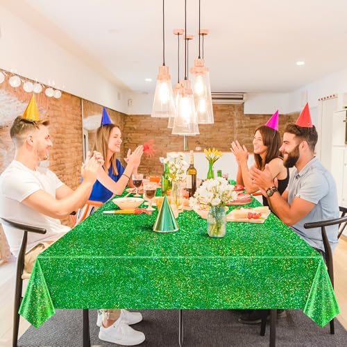 Just Shimmer 2 pcs Green Holographic Tablecloth 40" x 108" Christmas Table Cloth Shimmer Shining Plastic Metallic Table Cover for Jungle Safari St. Patrick's Day Baby Shower Birthday Party Decoration Supplies - Image 3