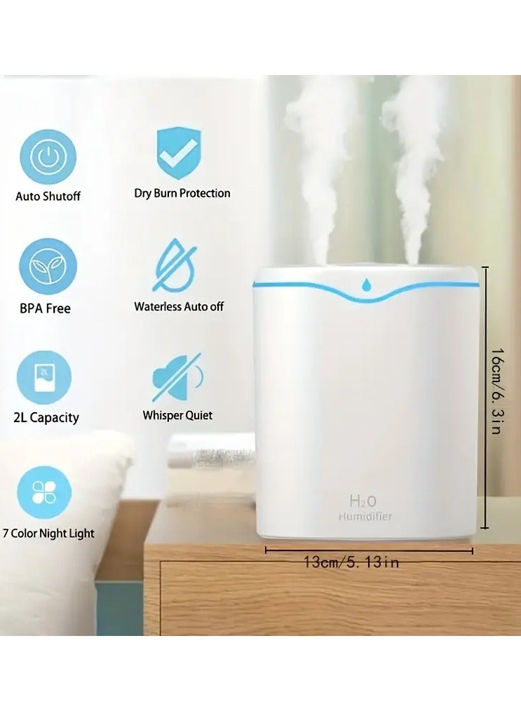 أوريتي مرطب غرفة نوم، مرطب ضباب بارد 2 لتر لغرفة نوم، سطح مكتب محمول USB، بالموجات فوق الصوتية الصامتة مع وضع الرش وأضواء 7 ألوان - Image 2